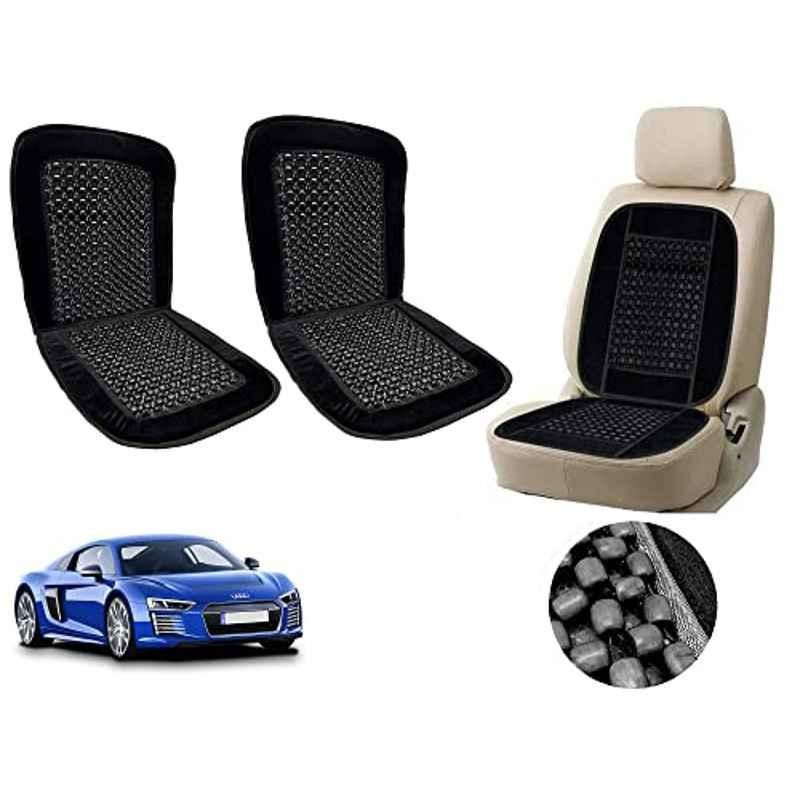 Auto Pearl PU, Velvet & Wooden Beads Black Rectangular Seat Cushion for Audi R8 (Pack of 2 )