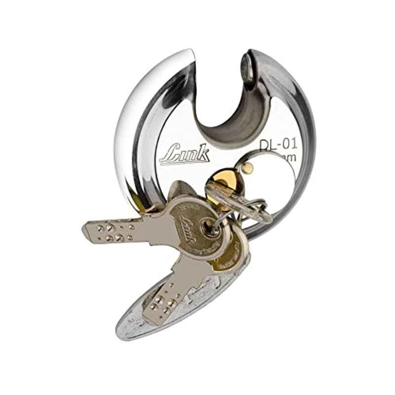 Link 70mm Stainless Steel Hardened Shackle Round Padlock with 3 Silver Keys, DL-01-70 SS