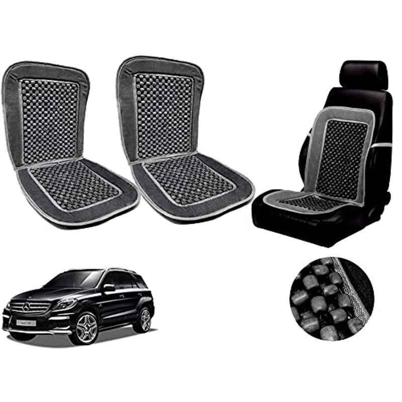 Auto Pearl PU, Velvet & Wooden Beads Grey Rectangular Seat Cushion for Mercedes Benz M-Class (Pack of 2 )