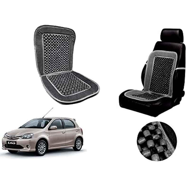 Auto Pearl PU, Velvet & Wooden Beads Grey Rectangular Seat Cushion for Toyota Etios Liva