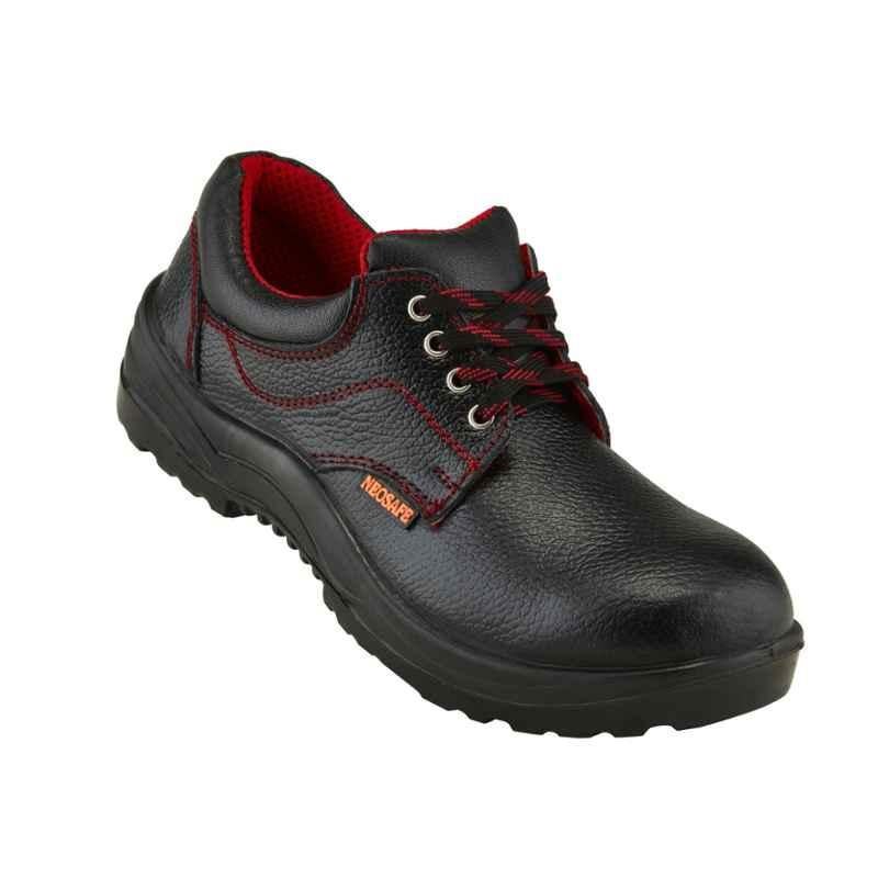 NEOSafe A7011 Red Storm Low Ankle Steel Toe Leather Black Work Safety Shoes, Size: 9