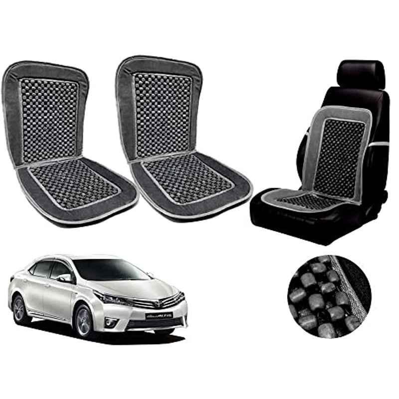 Auto Pearl PU, Velvet & Wooden Beads Grey Rectangular Seat Cushion for Toyota Altis 2015 (Pack of 2 )