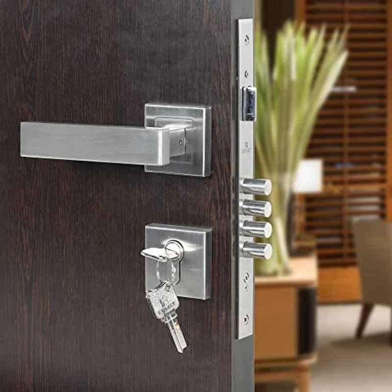 Voltizi Rose Stainless Steel Matt Finish Both Side Key Mortise Door Lock Handle Set with 3 Computer Keys, LB10003-BSK-R