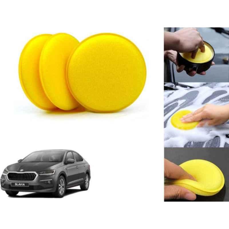 Auto Pearl Polyurethane Beige Washing & Waxing Polish Foam Sponge for Slavia (Pack of 3)