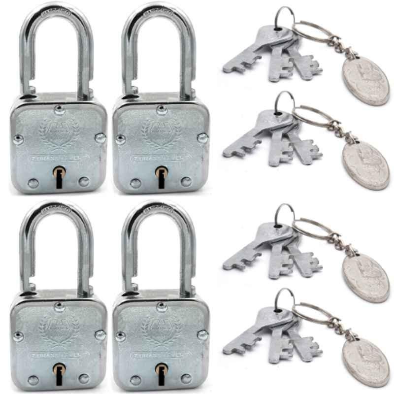 Harrison 60mm 7 Lever Mild Steel Bright Chrome Plated Finish Square Padlock with 3 Keys, T-27-0299 (Pack of 4)