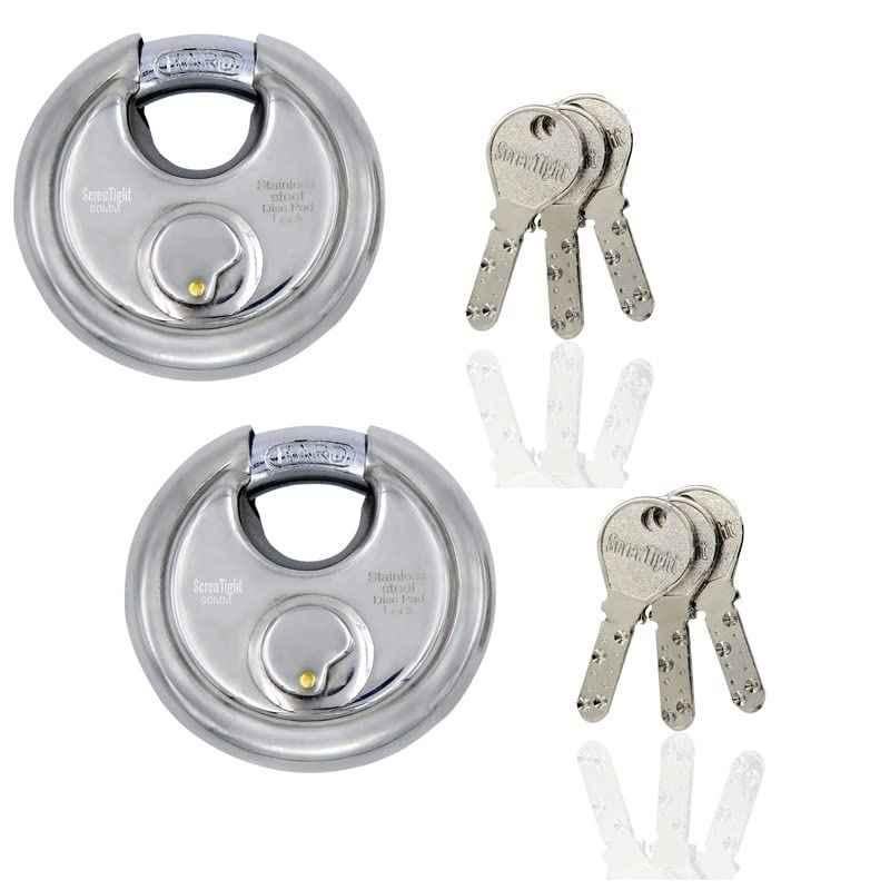 Screwtight 90mm Stainless Steel Chrome Finish Round Disc Padlock, DL-90MM-CP-002 (Pack of 2)