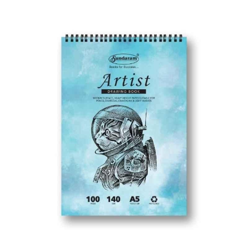 Sundaram 100 Pages 21x14.5cm Top Spiral Bound A5 Artist Drawing Book with Superior Binding Strength & Wrapper Lamination, D-10 (Pack of 9)