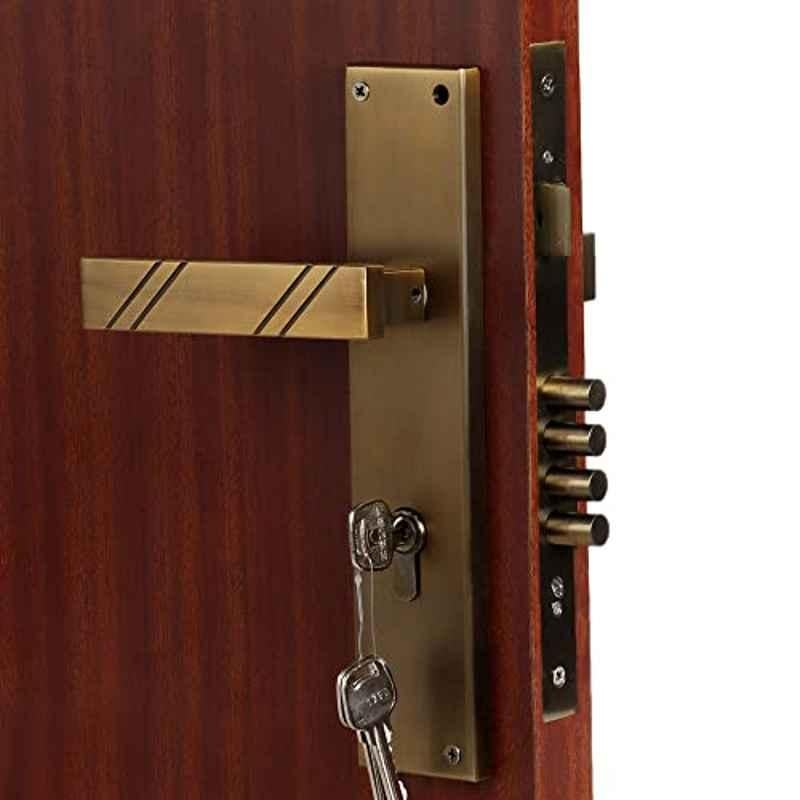 Voltizi Altis â€ŽStainless Steel â€ŽAntique Brass Finish Mortise Main Door Lock with 4 Latches & One Side Key Cylinder & Pull Handle