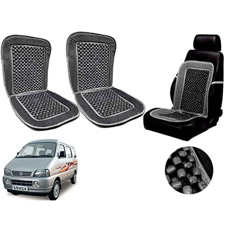 Auto Pearl PU, Velvet & Wooden Beads Grey Rectangular Seat Cushion for Maruti Suzuki Versa (Pack of 2 )