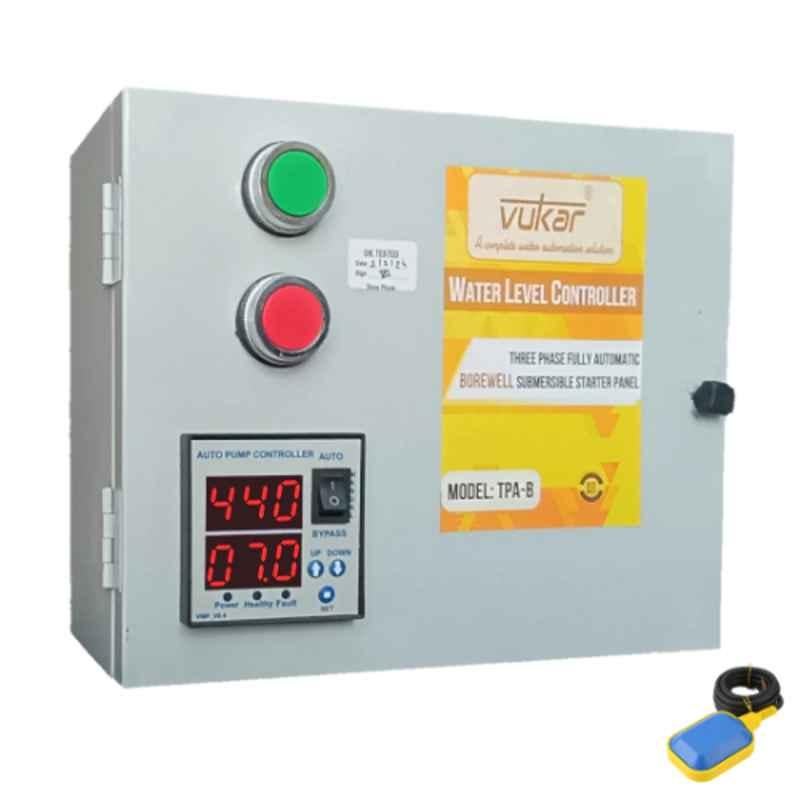 Vukar TPA-B 3HP Three Phase Digital DOL Fully Automatic Water Level Controller with Inbuilt Motor Starter Panel Board & Float Switch Sensor for Borewell Submersible Pump, TPA-B1