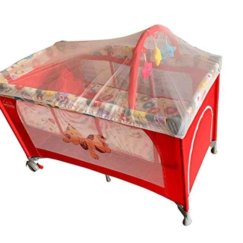 Safe-O-Kid 2-in-1 Red Net Convertible Playpen Cot with Inside Toys & New Born Baby Grooming Kit, SOK9CORCRR002