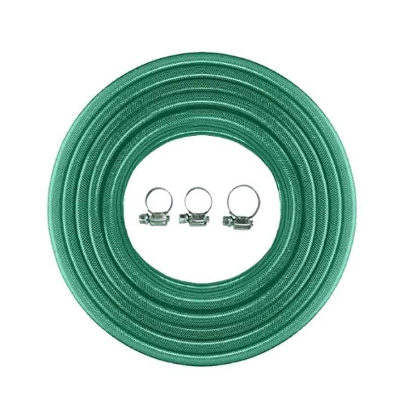 Cinagro 20m Polyvinyl Chloride Green Braided Hose Pipe with 3 Clamps