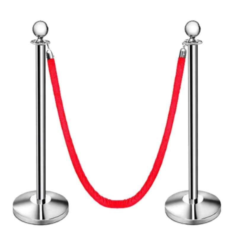 Ladwa 2 Pcs Stainless Steel Queue Manager Pillar Set with Velvet Rope, LSI-QPS-RVRP2