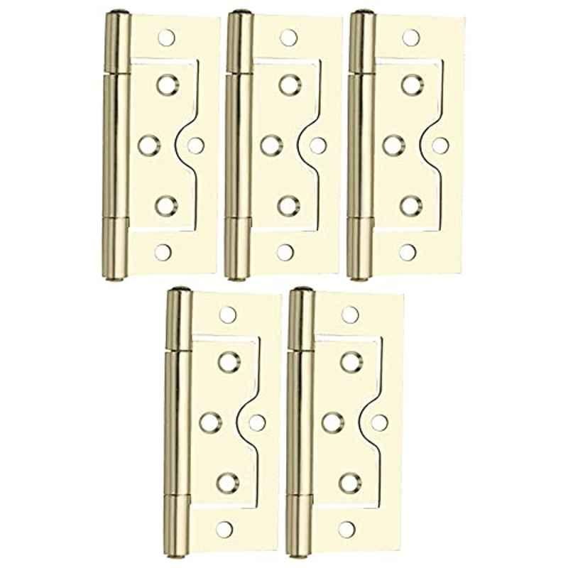 Screwtight 3 inch Iron Brass Effect Finish Cabinet & Door Flush Hinge, â€ŽS170705EB-05 (Pack of 5)