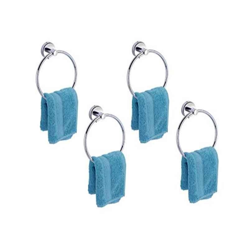 Logger Stainless Steel Chrome Plated Round Towel Ring Holder (Pack of 4)