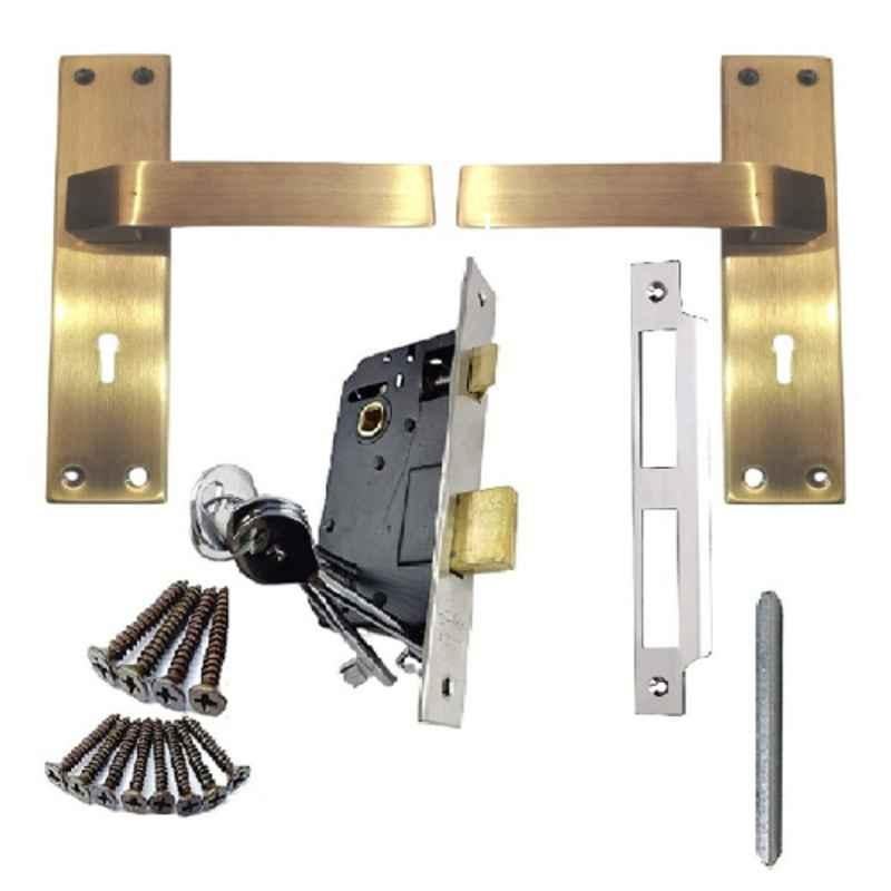 Onmax 8 inch Stainless Steel Antique Brass Finish Mortise Door Handle Lock Set with 3 Keys, SML6+SS803MAB