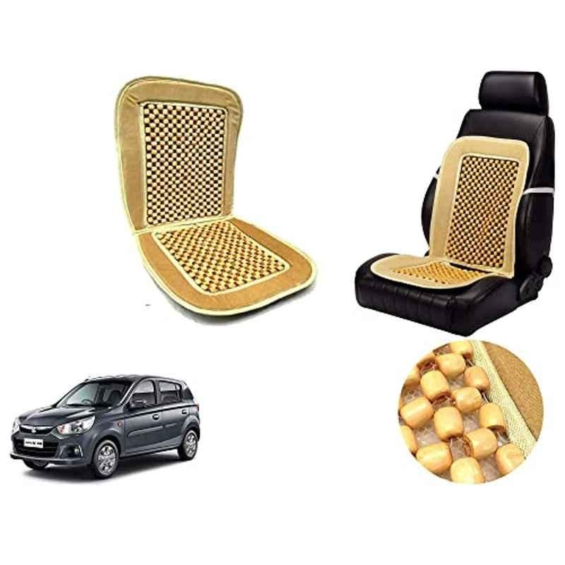 Auto Pearl PU, Velvet & Wooden Beads Beige Rectangular Seat Cushion for Maruti Suzuki Alto K10 2018