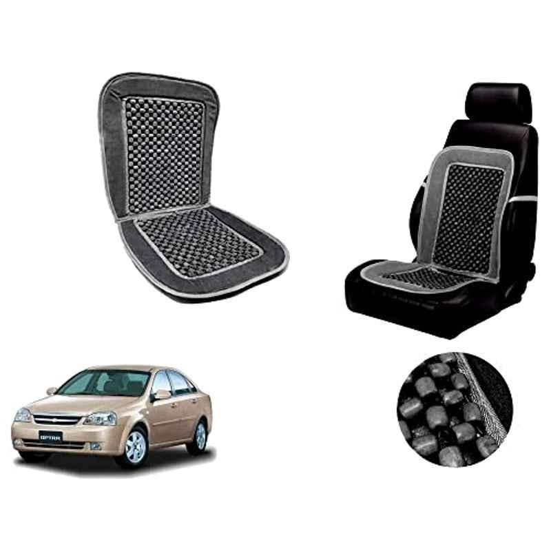 Auto Pearl PU, Velvet & Wooden Beads Grey Rectangular Seat Cushion for Chevrolet Optra