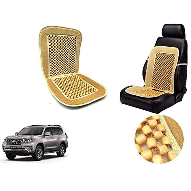 Auto Pearl PU, Velvet & Wooden Beads Beige Rectangular Seat Cushion for Toyota Land Cruiser Prado