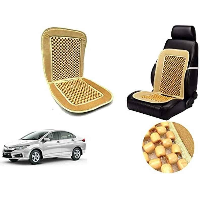 Auto Pearl PU, Velvet & Wooden Beads Beige Rectangular Seat Cushion for Honda Ivtec 2016