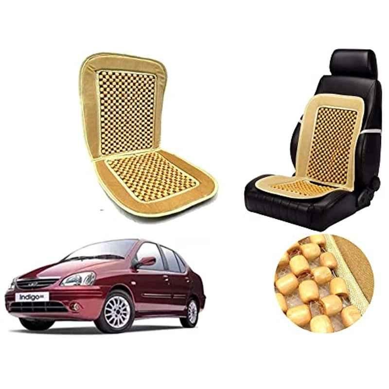 Auto Pearl PU, Velvet & Wooden Beads Beige Rectangular Seat Cushion for Tata Indigo