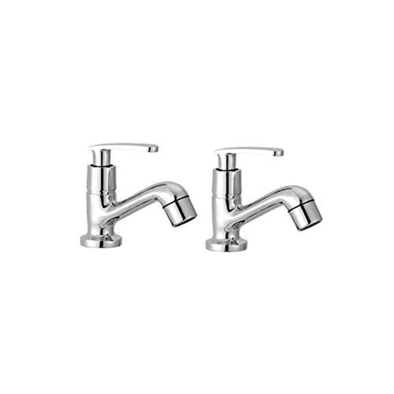 Logger Brass Silver Wave Pillar Cock Tap for Bathroom & Kitchen (Pack of 2)