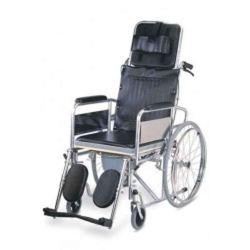 ABCO SURGICOS 110kg Mild Steel Chrome Finish Foldable Reclining Commode Wheelchair, KY609GC