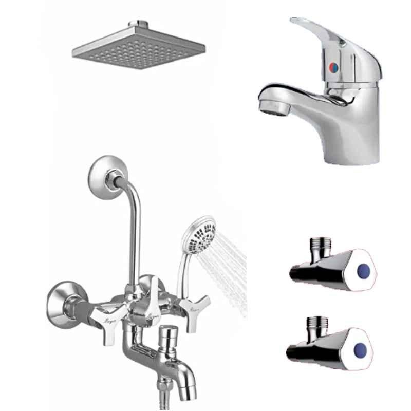 Mayur Ocich Trio 5 Pcs Brass 3 In 1 Wall Mixer Wall Mount Bathroom Set with 6 inch Rain & Hand Shower, 7710R6-GFLO-1111-Tri01