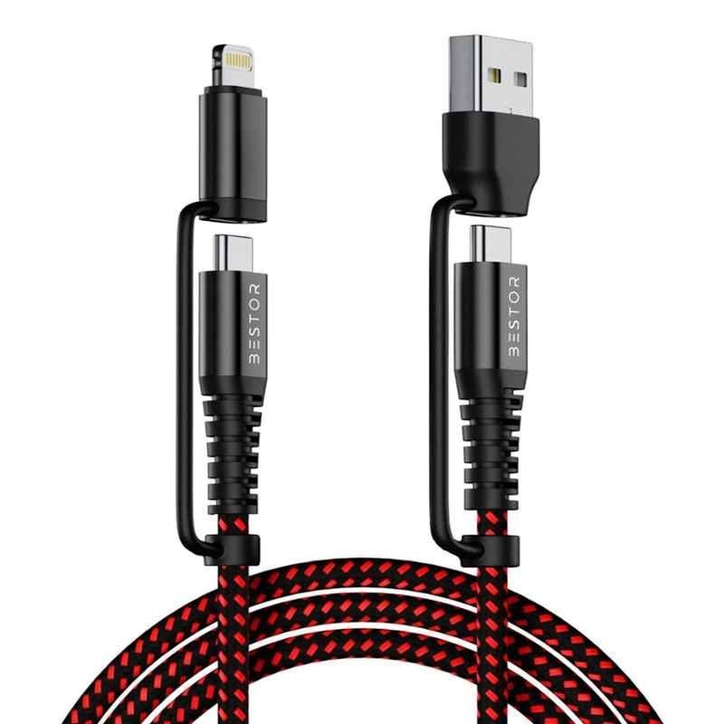 Bestor 1.2m 60W Black 4-in-1 USB-C Nylon Braided Multi Fast Charging Cable for Phones & Tablets