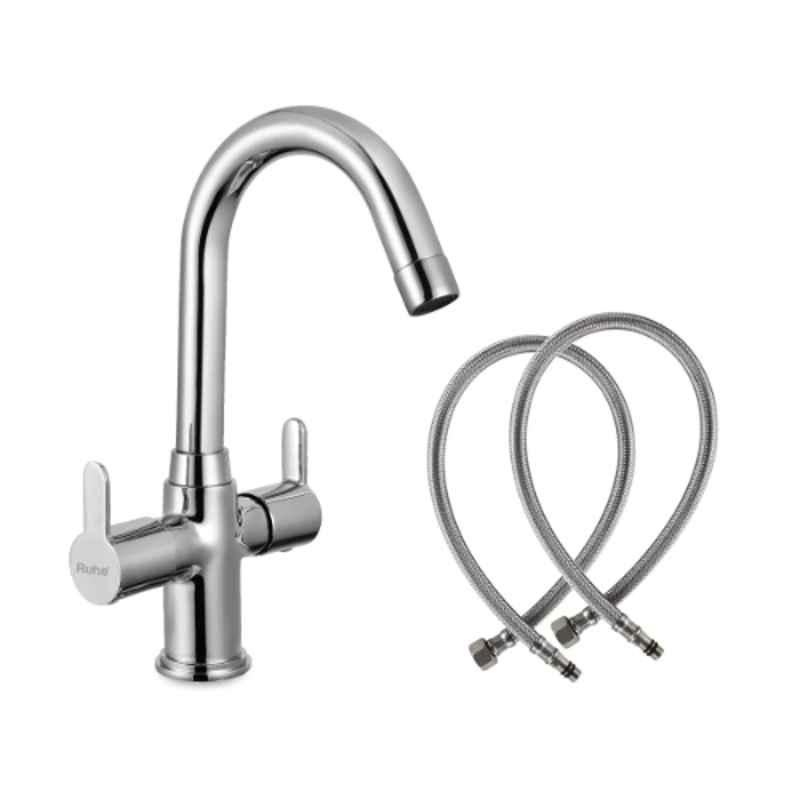 Ruhe Pavo Brass Chrome Finish Centre Hole Basin Mixer with 12 inch Round Swivel Spout, 11-0517
