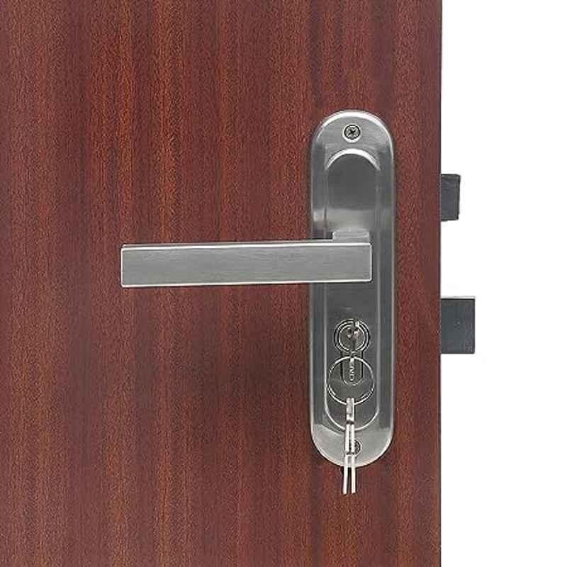 Handle Waala LB201 Stainless Steel Silver Satin Finish Round Plate Both Side Key Heavy Duty Mortise Door Lock Set