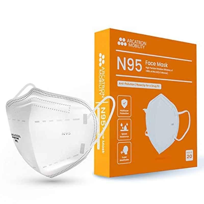 Arcatron 20 Pcs N95 4 Layer Non-Woven White Face Mask Set, MK-N95-20, Size: Universal