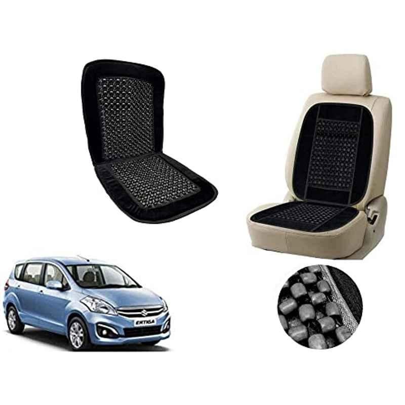 Auto Pearl PU, Velvet & Wooden Beads Black Rectangular Seat Cushion for Suzuki Ertiga 2016