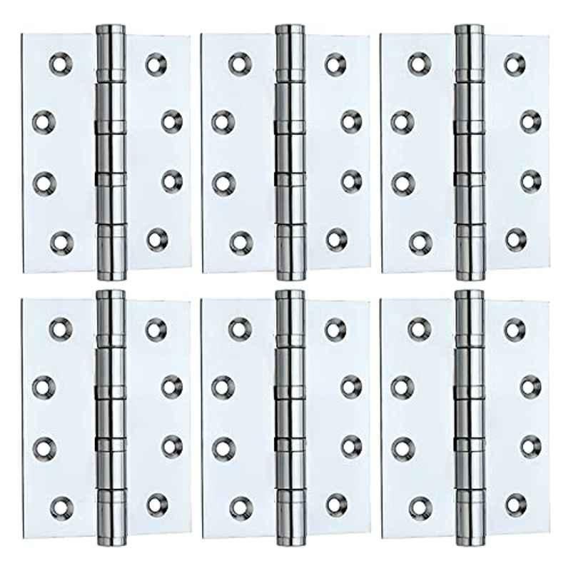 Screwtight 4 inch Brass Chrome Plated Square Ball Bearing Butt Hinge, B170601CP-6 (Pack of 6)