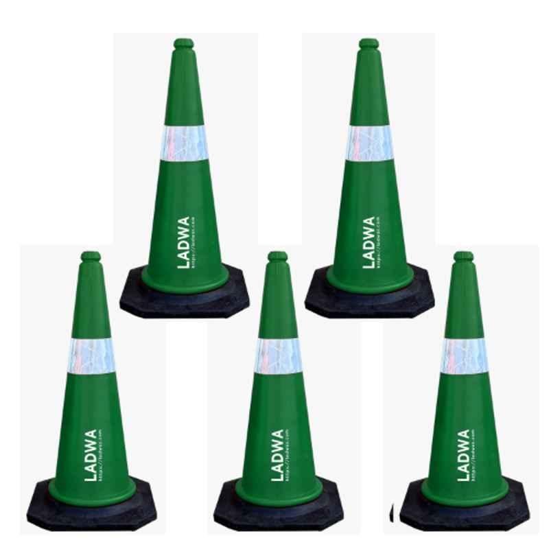 Ladwa 5 Pcs 750mm PVC Impact Resistant Green Road Traffic Safety Cone with 5m Chain & 5 Hooks Set