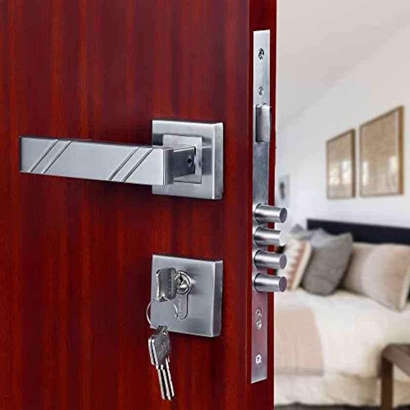 Saze Altis Stainless Steel Matt Finish 4 Bullet Pin Mortise Door Lock Handle Set with 3 Computer Keys