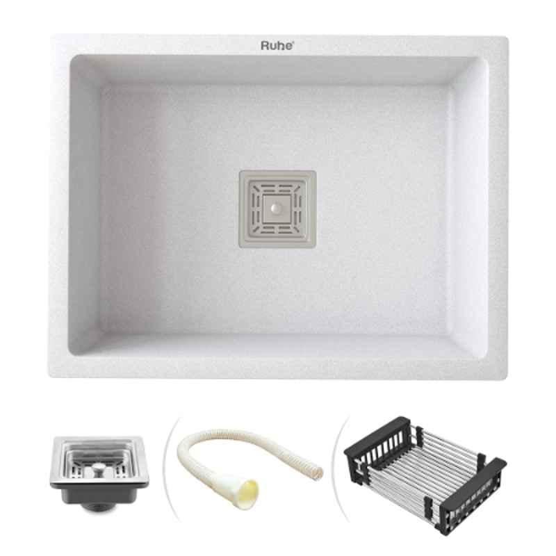 Ruhe 24x18x9 inch Quartz Crystal White Finish Single Bowl Kitchen Sink, 13-0121-01
