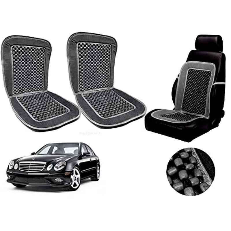 Auto Pearl PU, Velvet & Wooden Beads Grey Rectangular Seat Cushion for Mercedes Benz E-Class