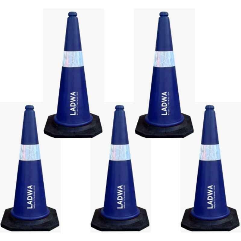 Ladwa 5 Pcs 750mm PVC Impact Resistant Blue Road Traffic Safety Cone with 5m Chain & 5 Hooks Set