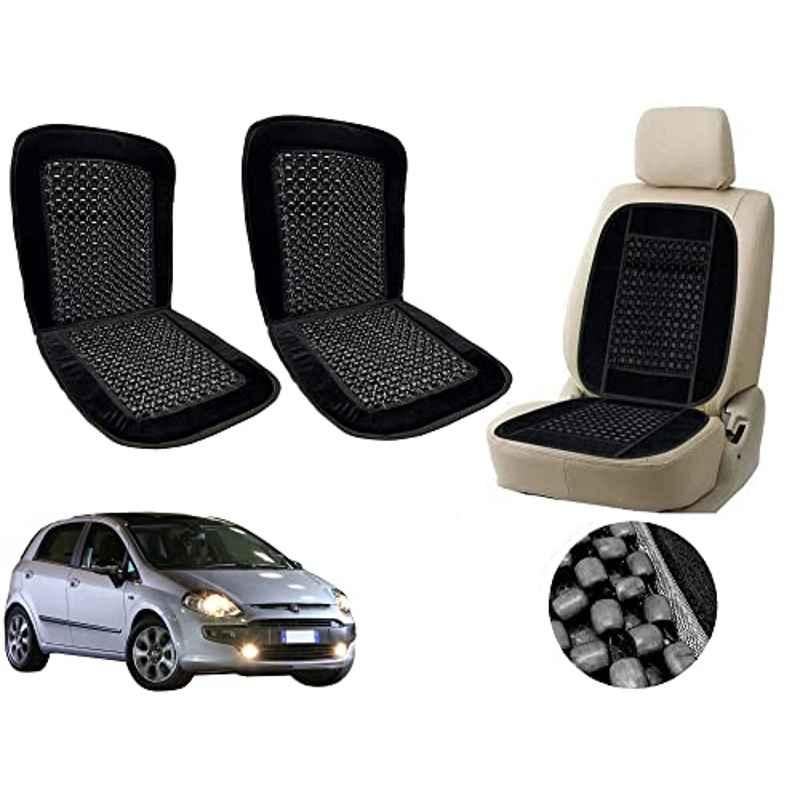Auto Pearl PU, Velvet & Wooden Beads Black Rectangular Seat Cushion for Fiat Punto Evo (Pack of 2 )