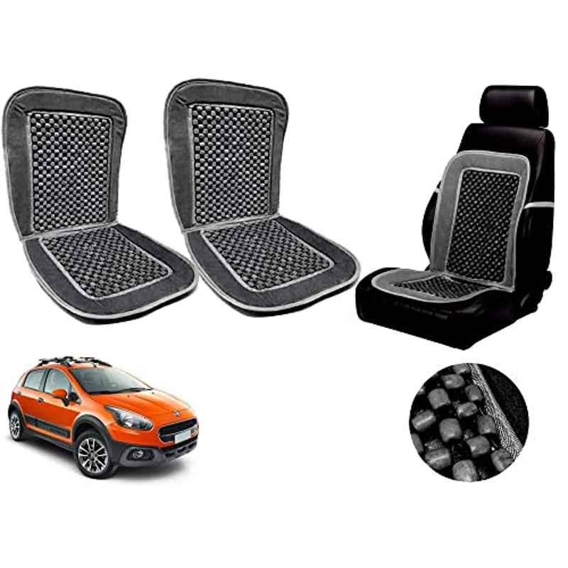 Auto Pearl PU, Velvet & Wooden Beads Grey Rectangular Seat Cushion for Fiat Avventura (Pack of 2 )
