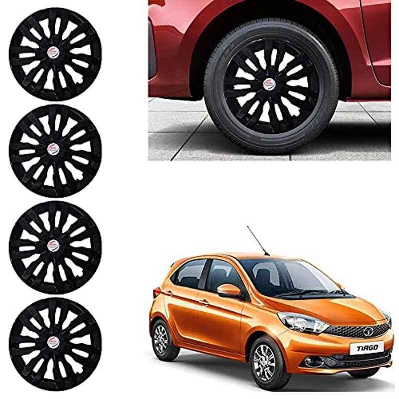 Auto Pearl 4 Pcs 14 inch ABS Black Wheel Cover Set for TATA Tiago