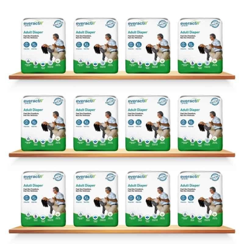 Everactiv 10 Pcs 28-45 inch White Polyethylene Adult Diaper with Aloe Vera & Wetness Indicator Set, WD-BLFE-4Q51, Size: XL (Pack of 12)