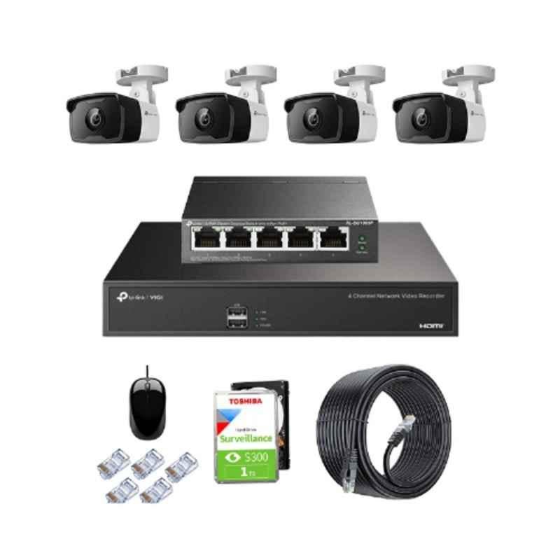 TP-Link VIGI C340I 4MP Outdoor Network IP Combo Kit with 4 Channel NVR, 4 Cameras, 5 Port POE Switch, 1TB HDD, D-LINK 100M LAN Cable & Connectors