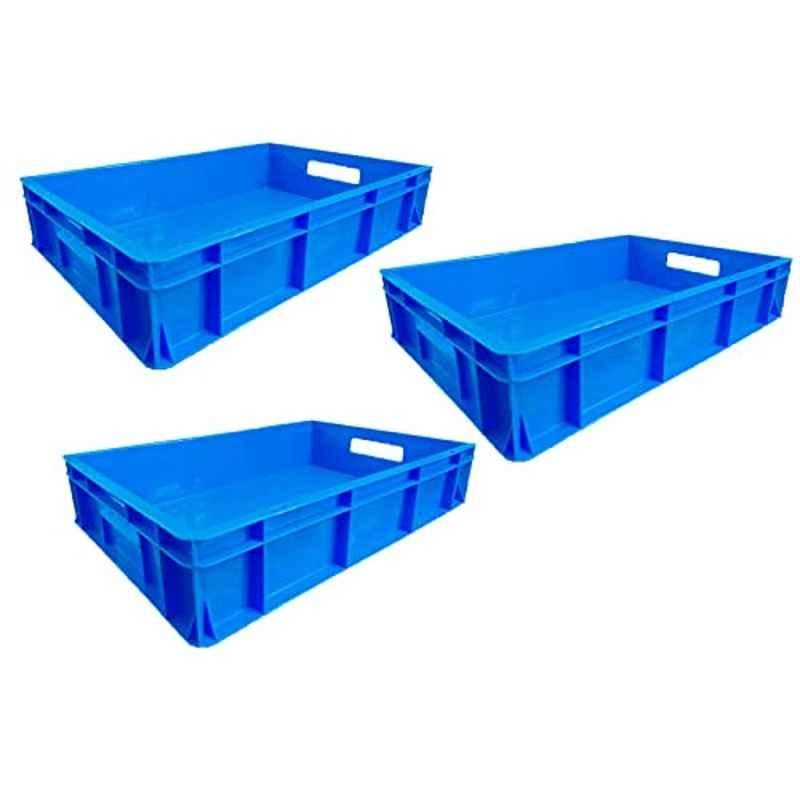 Xela 145 60x40x12cm Plastic Blue Multipurpose Heavy Duty Portable Crate, (Pack of 3)
