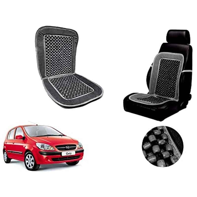 Auto Pearl PU, Velvet & Wooden Beads Grey Rectangular Seat Cushion for Hyundai Getz