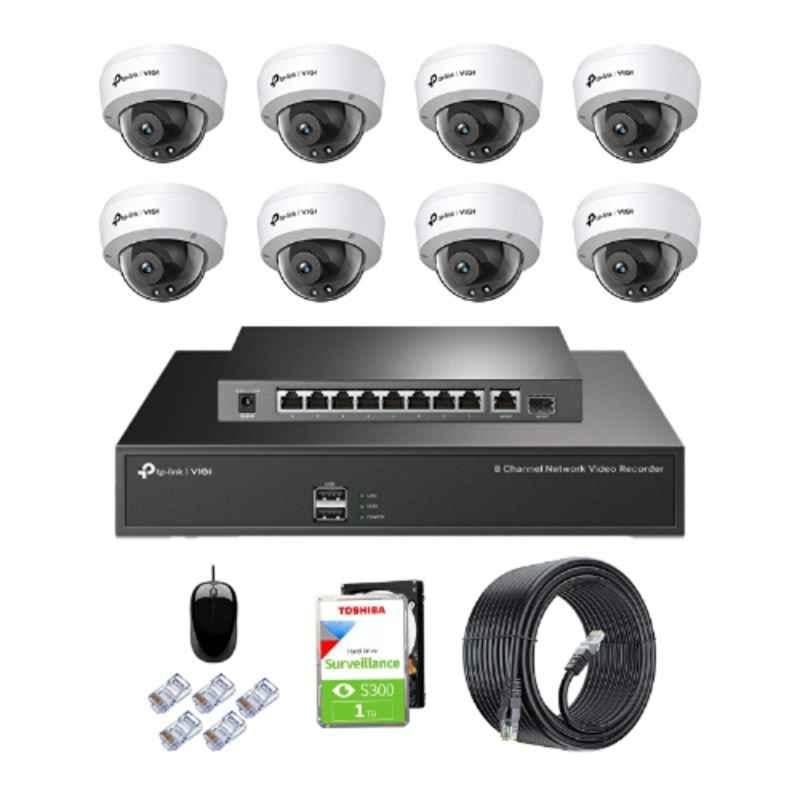 TP-Link VIGI C240I 4MP Indoor Network IP Combo Kit with 8 Channel NVR, 8 Cameras, 10 Port POE Switch, 1TB HDD & D-LINK 100M LAN Cable & Connectors