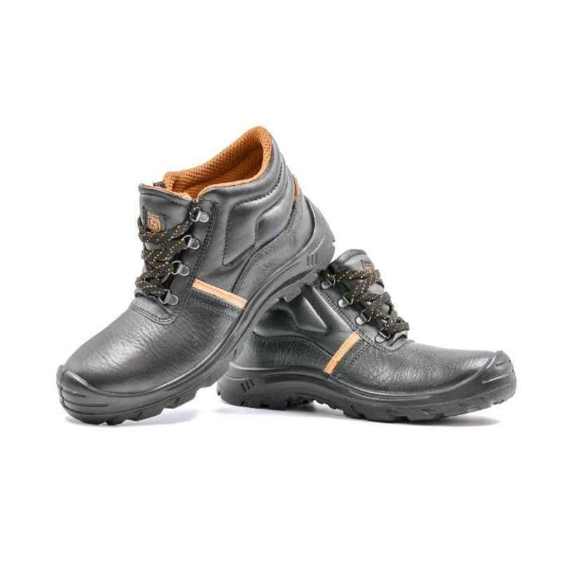 Hillson Apache Leather Steel Toe Black Work Safety Shoes, Size: 6