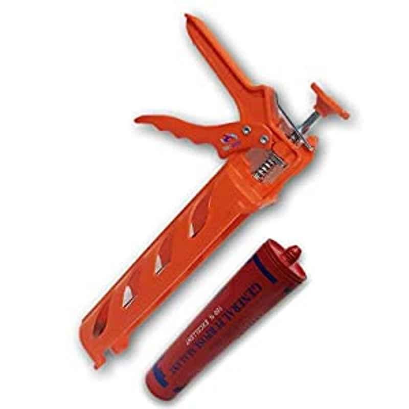 Krost Plastic Shock Resistant Silicon/Caulking Gun With Black Color Silicon, Orange