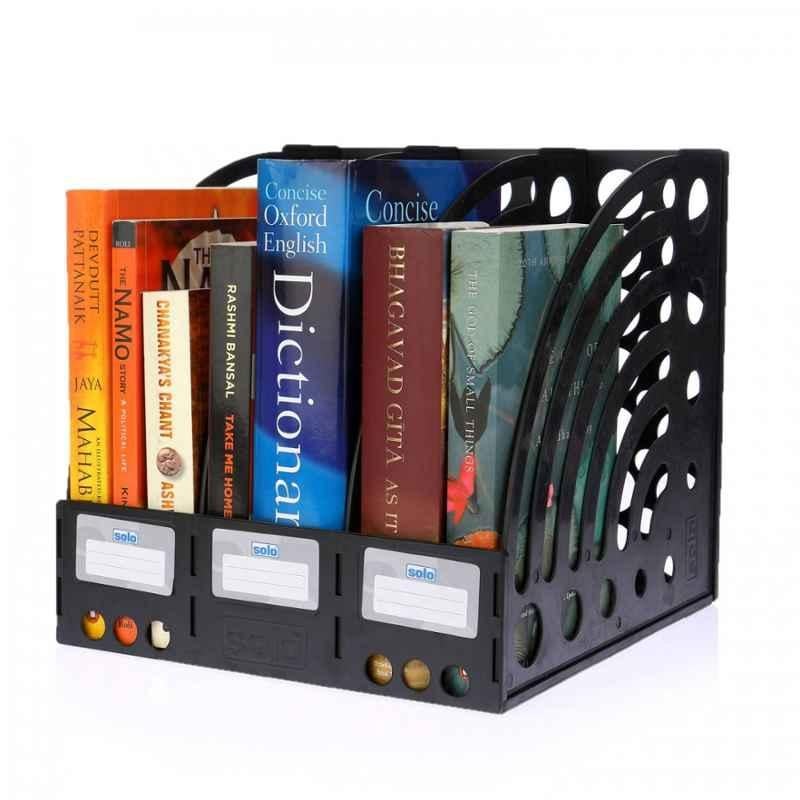 Solo XL Size Black 3 Compartment File & Book Rack, FS 301 (Pack of 2)